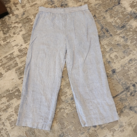Pure Navy Linen Wideleg Blue white stripe pants. Women size Large. - Picture 5 of 16